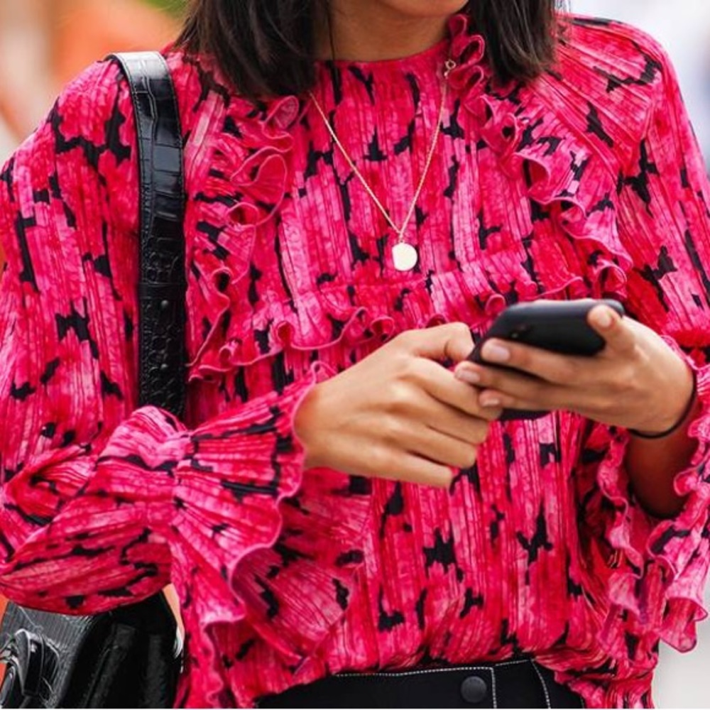 $495 KENZO PARIS Floral Pleated Crepe Blouse